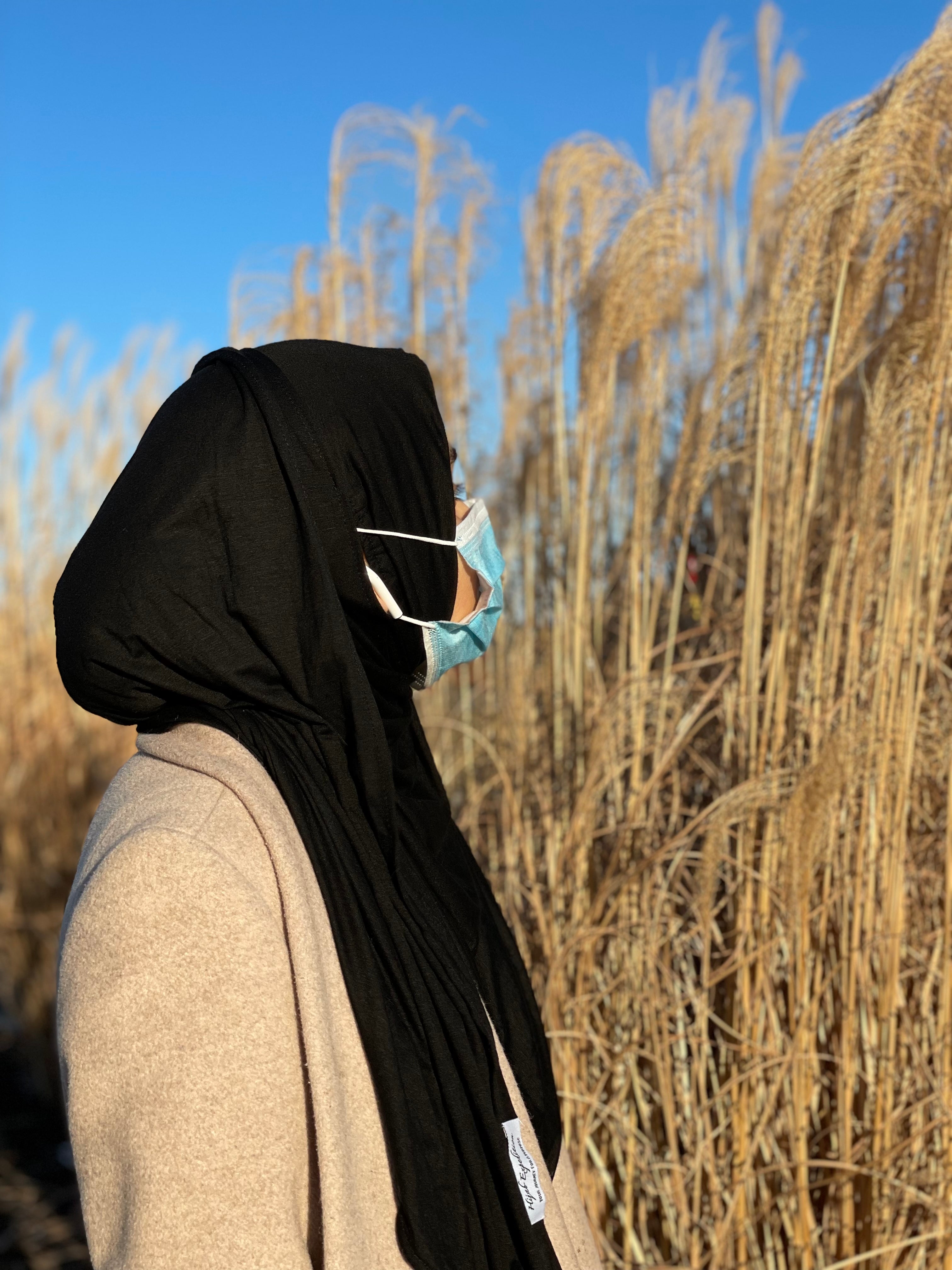 PURE BLACK Ear Access Hijab